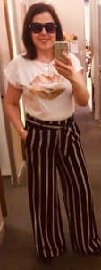 Ink Striped Wide Leg Trousers & Ivory Embellished Tee by Mint Velvet