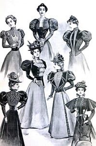 Women wearing puff sleeve dresses from Victorian era