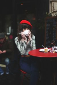 Breton striped top, red beret