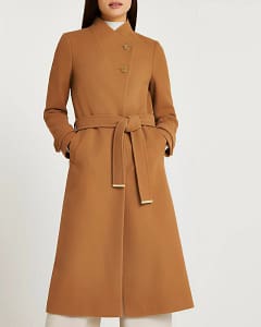 Camel wrap coat by River Island