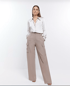 Spring capsule beige wide leg cargo trousers by River Island