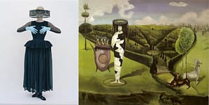 Left: Tilda Swinton for W Magazine, 2013; Right: Green Tea, or La Dame Ovale by Leonora Carrington, 1945