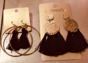 gold hoop, black fringe, Accessorize