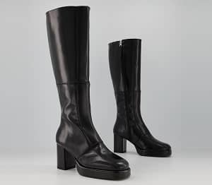 Black leather platform knee boots by Office 