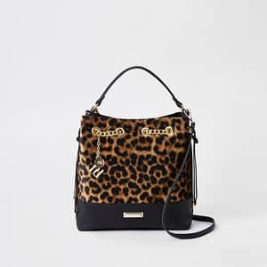 Dark brown leopard print bag by River Island
