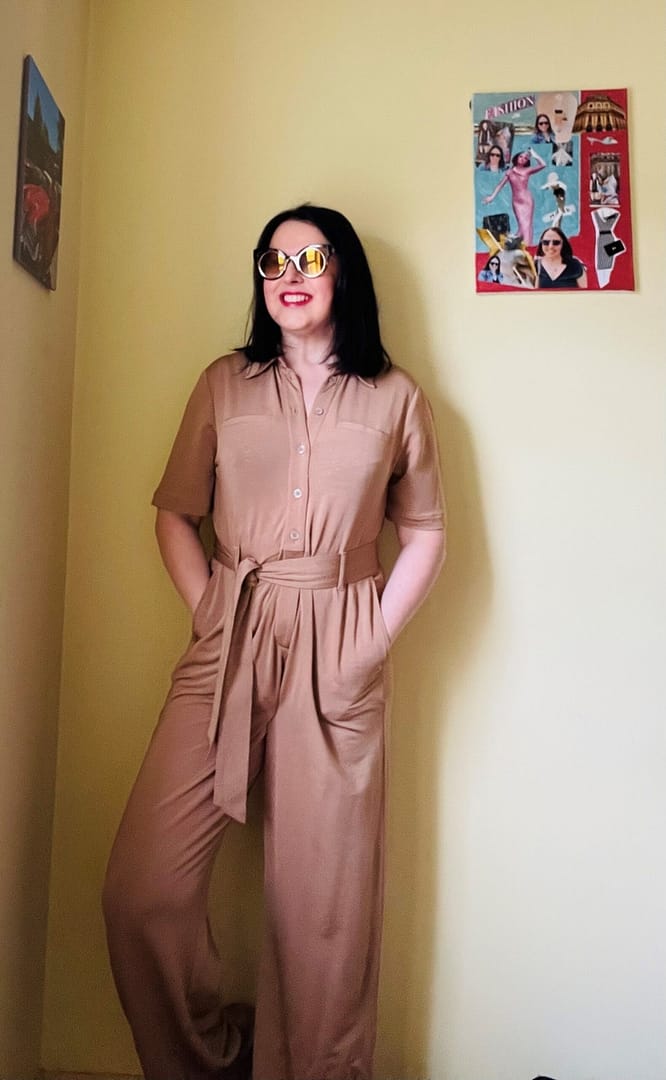 Belted short sleeve jumpsuit by stories.com