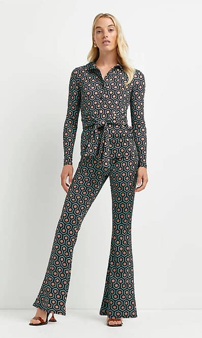 Geometric print tie front shirt & matching trousers by River Island