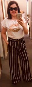 Ink Striped Wide Leg Trousers & Ivory Embellished Tee by Mint Velvet 